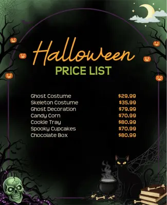 Halloween Price List Flyer Template