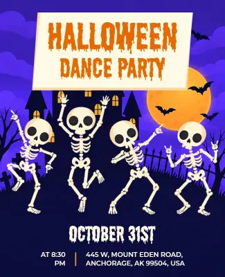 Halloween Skeleton Dance Party Poster Template
