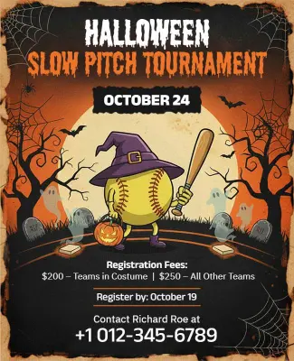 Halloween Slow Pitch Softball Tournament Flyer Template