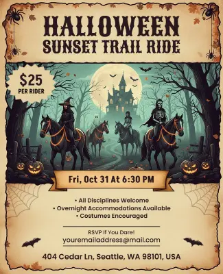 Halloween Sunset Trail Ride Event Flyer Template