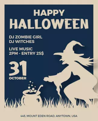 Halloween Themed Spooky Witch Party Celebration Poster Template