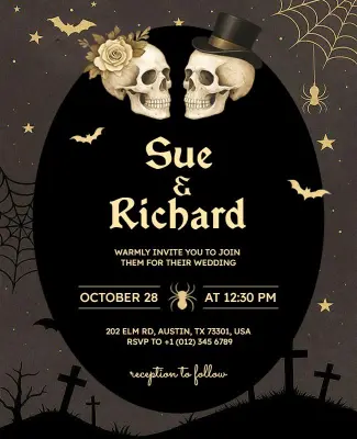 Halloween Themed Wedding Invitation Flyer Template