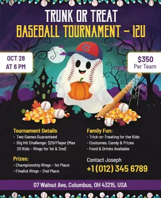 Halloween Trunk or Treat Baseball Tournament Flyer Template