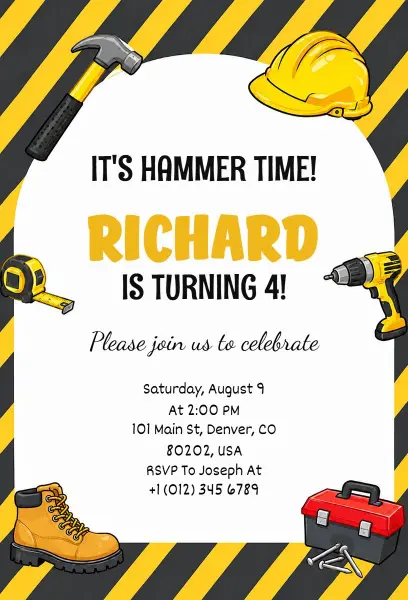 Hammer Time Birthday Celebration Invitation Template