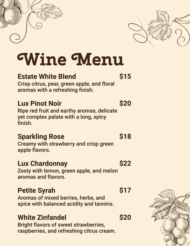 Hand-Drawn Elegant Wine List Menu Template