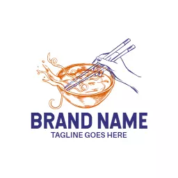 Hand Holding Chopsticks with Delicious Noodles Bowl Logo Template