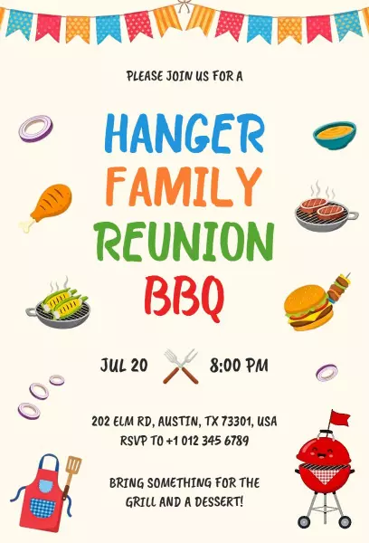 Hanger Family Reunion Fun BBQ Party Invitation Template