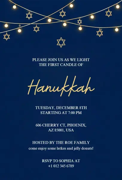 Hanukkah Candle Lighting Celebration Invitation Template