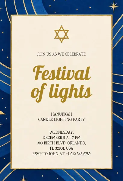 Hanukkah Candle Lighting Party Invitation Template