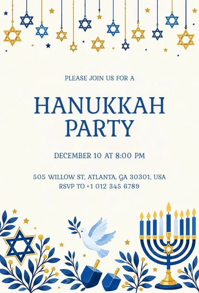 Hanukkah Celebration Party Invitation Template