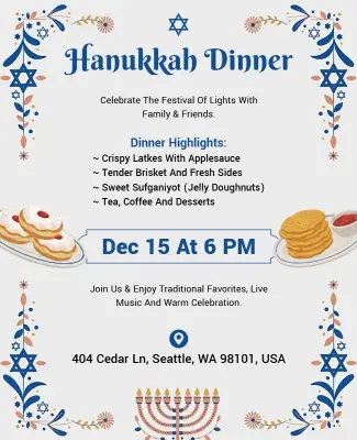 Hanukkah Dinner Celebration Invitation Flyer Template