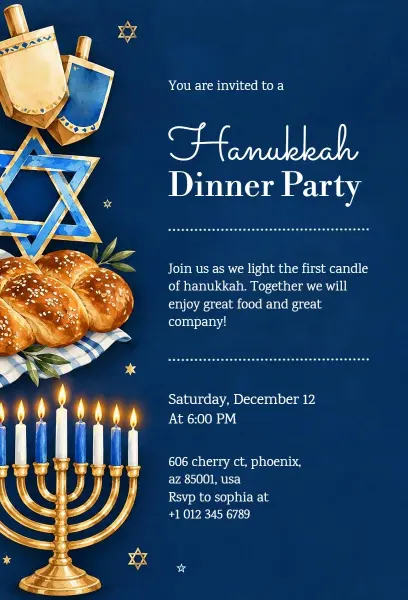 Hanukkah Dinner Party Celebration Invitation Template
