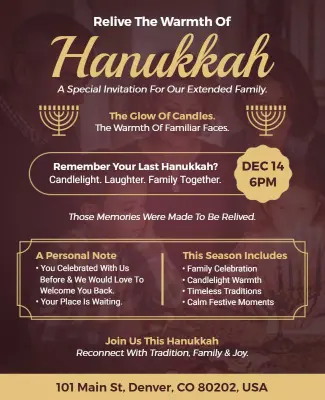 Hanukkah Family Celebration Invitation Flyer Template