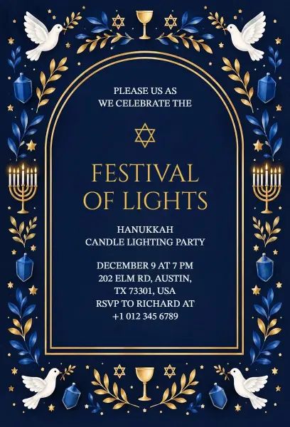 Hanukkah Festival of Lights Celebration Invitation Template