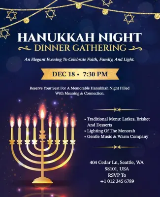 Hanukkah Night Dinner Gathering Flyer Template