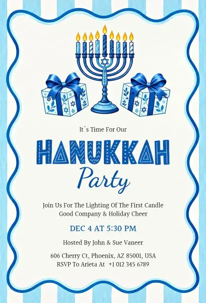 Hanukkah Party Celebration Invitation Template