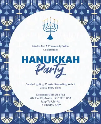 Hanukkah Party Invitation with Menorah Design Flyer Template
