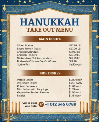 Hanukkah Takeout Menu Special Flyer Template