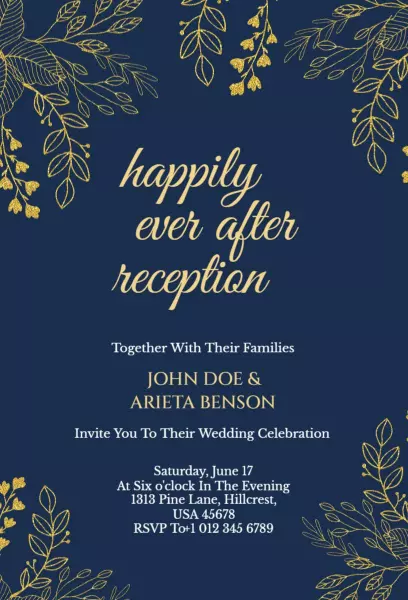 Happily Ever After Elegant Wedding Reception Invitation Template