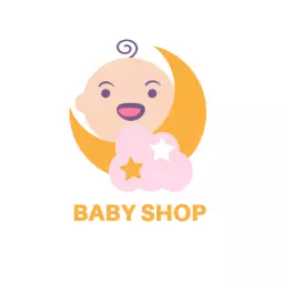 Happy Baby Icon Surrounded by Soft Clouds in Baby Shop Logo Template