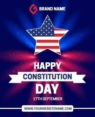 Patriotic Blue Red Star Constitution Day Celebration Flyer Template
