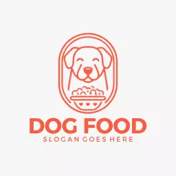 Happy Dog Illustration with Heart and Bowl for Dog Food Logo Template