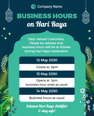 Hari Raya Celebration Business Hours Flyer Template