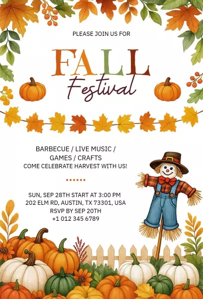 Harvest Celebration Autumn Fall Festival Invitation Template