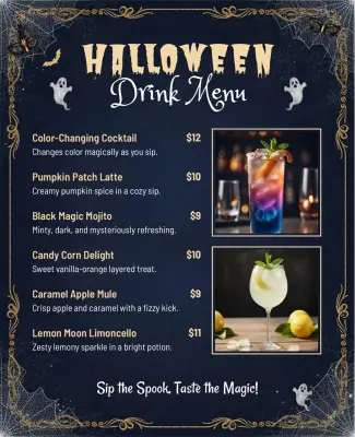 Haunted Halloween Night Drink Menu Flyer Template