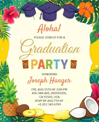 Hawaiian Theme Graduation Celebration Flyer Template