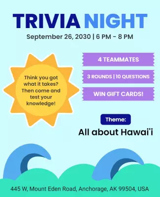 Hawaiian Theme Trivia Night Flyer Template