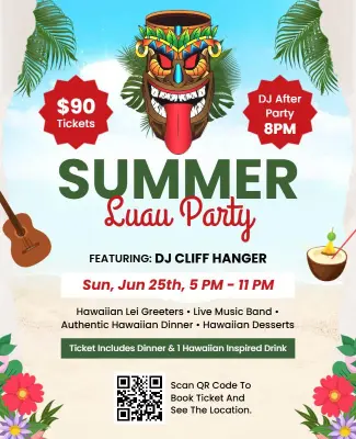Hawaiian Themed Summer Luau Party Celebration Flyer Template