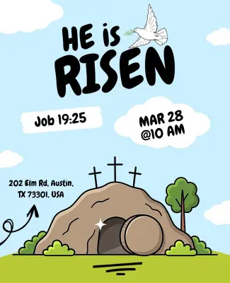 He Is Risen Easter Service Poster Template