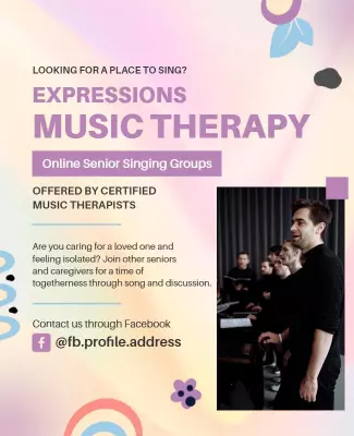 Healing Pastel Music Therapy for Seniors Online Groups Poster Template