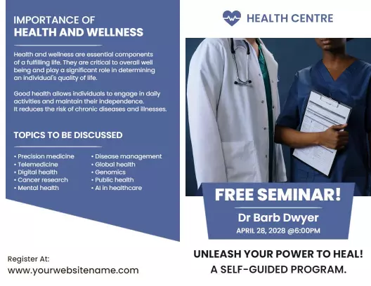 Health and Wellness Seminar Topics Discussion Brochure Template