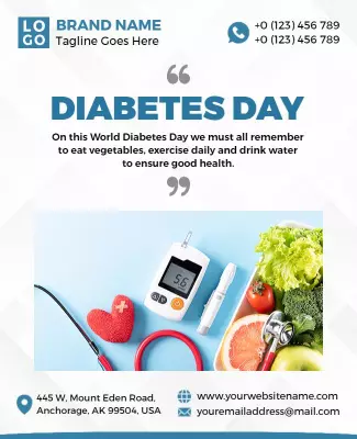 Health Awareness Blue Diabetes Day Wellness Poster Template
