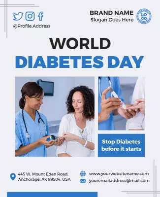 Health Awareness Blue World Diabetes Day Poster Template