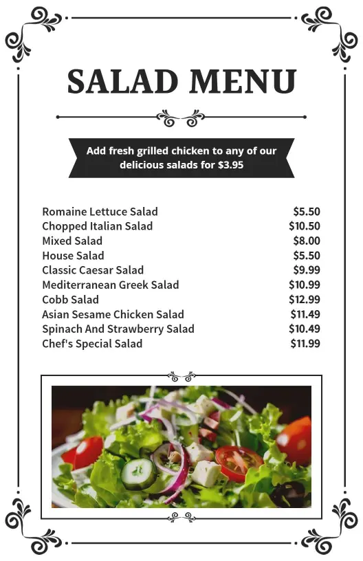 Healthy Delightful Salad Selection Menu Template