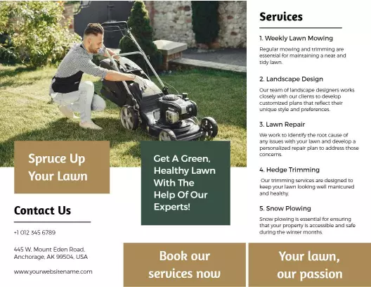 Healthy Green Lawn Care and Landscaping Services Brochure Template