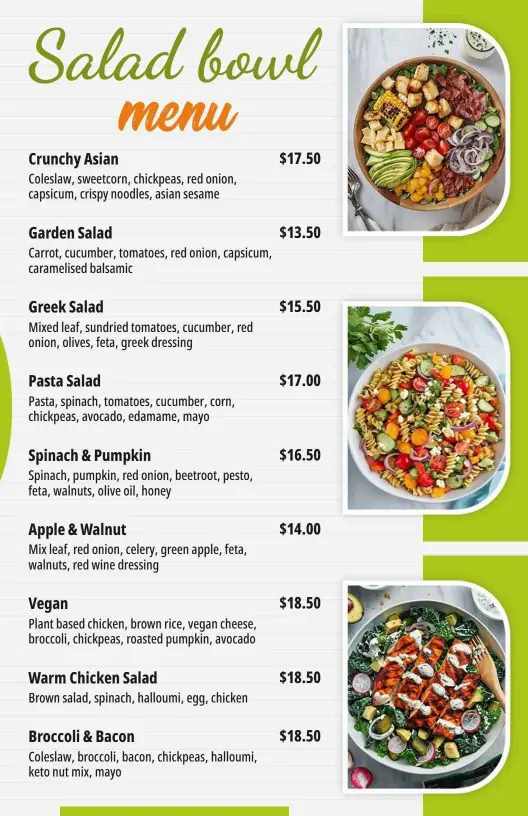 Healthy Ingredient Focused Green Salad Menu Template