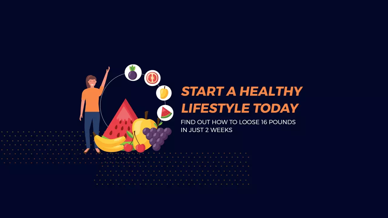 Healthy Lifestyle Tips with Colorful Fruits YouTube Banner Template