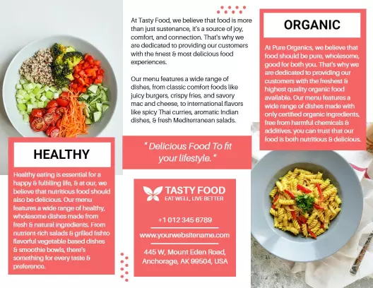 Healthy Organic Meal Options and Tasty Food Tri Fold Brochure Template