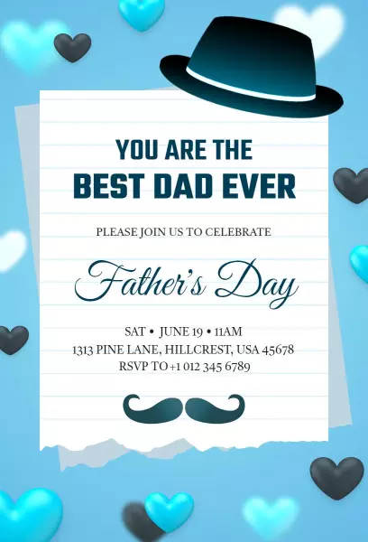 Heartfelt Blue Father's Day Celebration Invitation Template