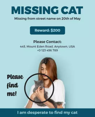 Heartfelt Call for Help Finding a Missing Cat Poster Template