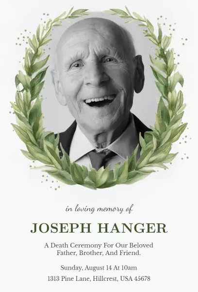 Heartfelt Greenery Memorial Celebration Invitation Template