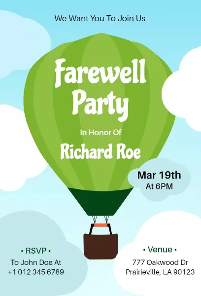 Heartfelt Hot Air Balloon Farewell Celebration Invitation Template