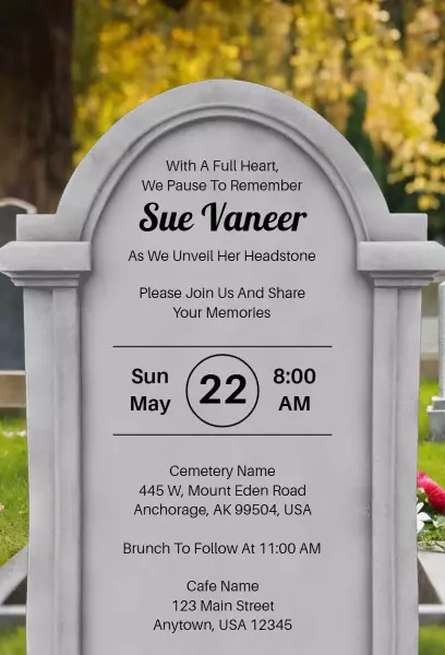 Heartfelt Memorial Headstone Unveiling Ceremony Invitation Template