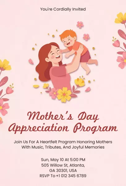 Heartfelt Mother's Day Appreciation Program Invitation Template