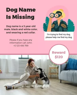 Heartfelt Pet Missing Announcement with Reward Poster Template