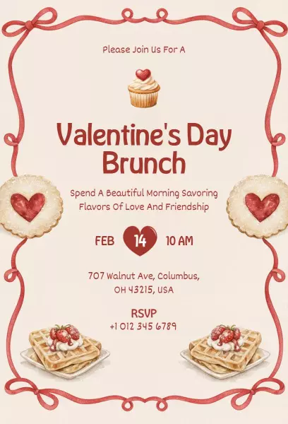 Heartfelt Valentine's Day Brunch Celebration Invitation Template